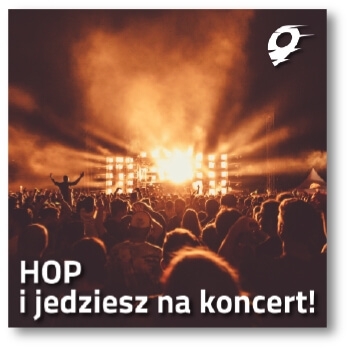 Grafika do posta na profil marki AutoHOP, na której widać tłum ludzi bawiących się podczas koncertu.