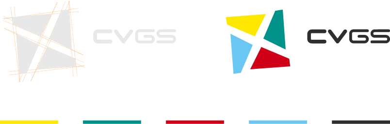 Grafika przedstawiająca logo CVGS od strony technicznej, czyli cztery figury geometryczne w różnych kolorach.